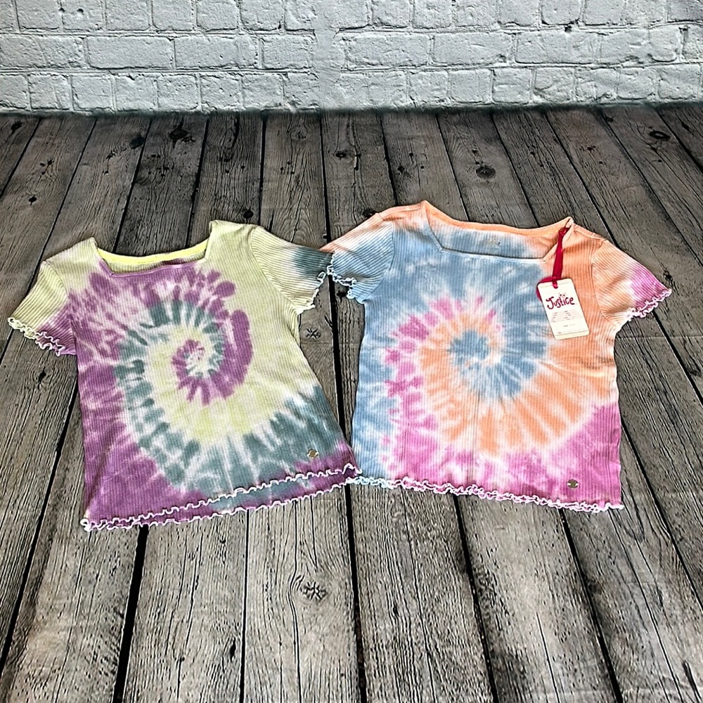 Justice Tie Dye Ribbed Square Cut Shirt with Scalloped Edges
